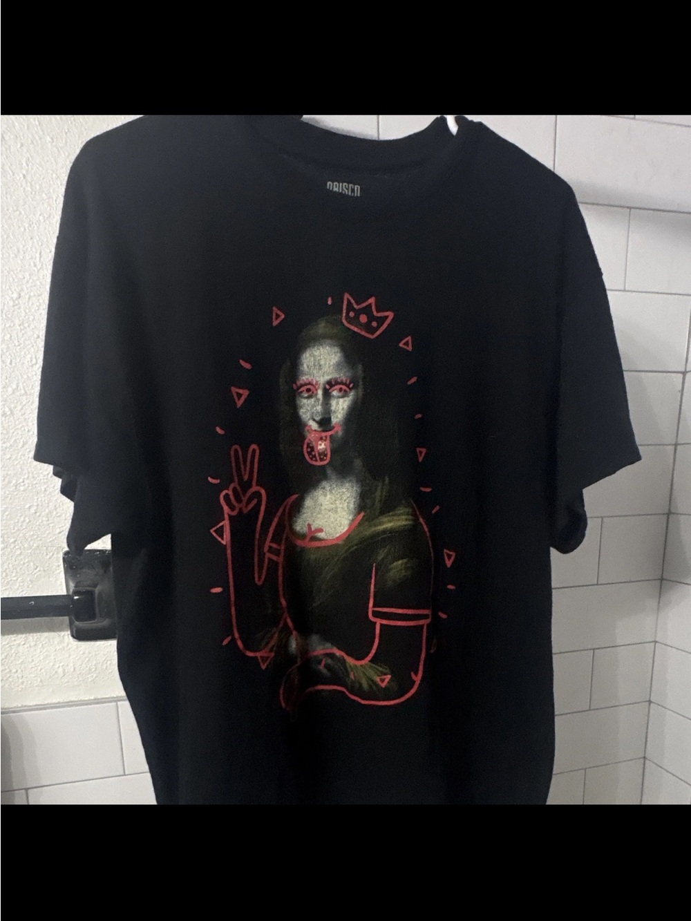 Unbranded Black Mona Lisa Graphic Tee with Pink Accents